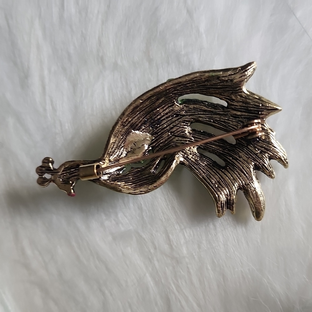 PEACOCK Multi Gem Vintage Style Brooch Grn - Picture 2 of 3